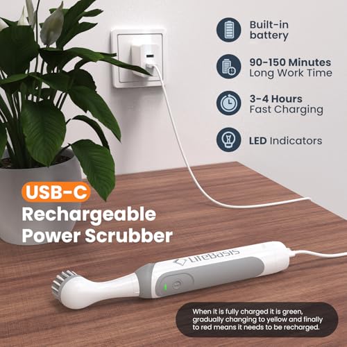 LifeBasis Cordless Rechargeable Power Scrubber Brush, White - Image 3