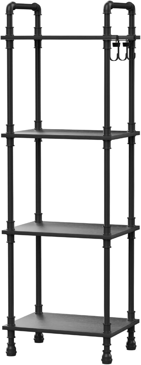 Aduanbang 4-Tier Industrial Pipe Ladder Shelf, Vintage Style Bookshelf, Freestanding Storage Rack Organizer for Living Room, Bedroom, Kitchen (Black(4-Tier))