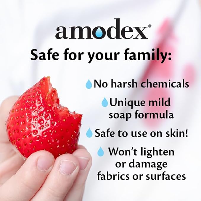 Amodex Ink & Spot Remover for Clothes, Leather and Skin - Removes Ink, Ballpoint, Sharpie, Grease and More, Works on Set-in Stains, Gentle but Powerful, 4oz/120ml Bottle