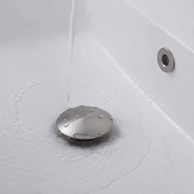 Bathroom Sink Drain,Drain Stopper Bathroom Sink Without Overflow,Pop Up Drain Assembly with Detachable Strainer Basket,Built-in Anti-Clogging Strainer,Stainless Steel Brushed Nickel
