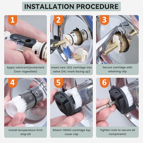1222 Cartridge Kit for Moen Posi One Handle Temp Faucet, Bathtub - Image 7