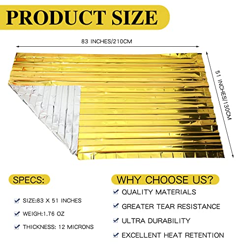 100 Pack Emergency Thermal Blankets Foil Space, Gold, Silver - Image 3