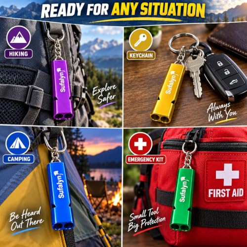 4 Pack Aluminum Emergency Whistles with Straps and Key Rings - Image 4