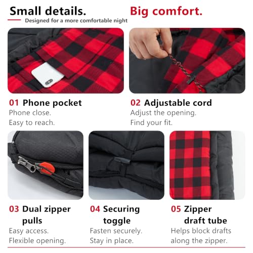 PO PO BEAR 0 Degree Sleeping Bag for Adults, 84" x 40" Big & Tall - Image 5