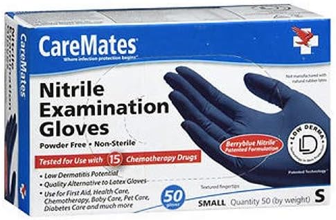 CareMates Nitrile Medical Exam Gloves, Latex Free Rubber, Powder Free, Extra Strong, 4 Mil Thick, Certified for Home Infusion, First Aid, Food Safe, Cleaning Gloves, Small, 50-Count