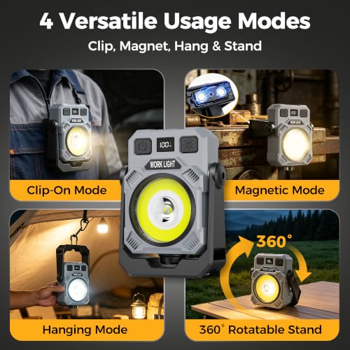 Magnetic Rechargeable Work Light, 2Pack 4000mAh Mechanic Light Up - Image 7