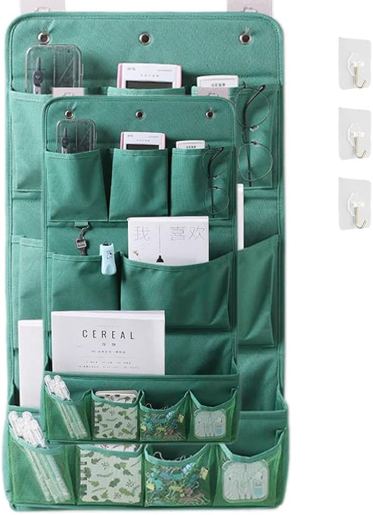 HSLFUAI Hanging Organizer with Pockets – Wall & Door Storage Bag with 3 Sticky Hooks – Hanging Storage Organizer for Bathroom, Bedroom, Closet, Dorm, Washing Table (3Layer, Green)