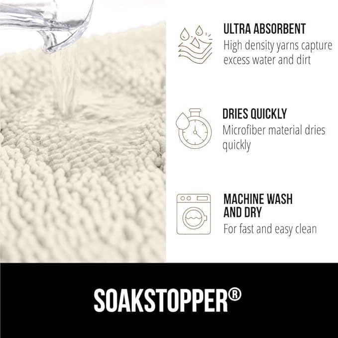 GORILLA GRIP SoakSTOPPER Dog Door Mat, Machine Washable Rug Absorbent Doormat Captures Moisture Mud Dirt, Quick Dry Soft Chenille Entryway Rugs Indoor Entrance Mats for Dog Paws, 24x17 Cream