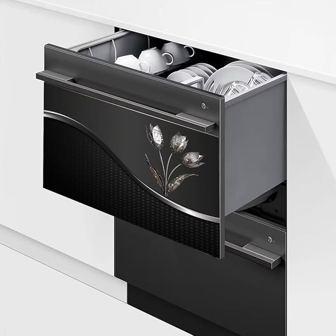 Stainless Steel Flowers Dishwasher Magnet Cover Decor, Metal Floral Dishwashing Sticker Magnetic, Kitchen Fridge Door Magnet Cover Black (23" x 17" Magnetic)