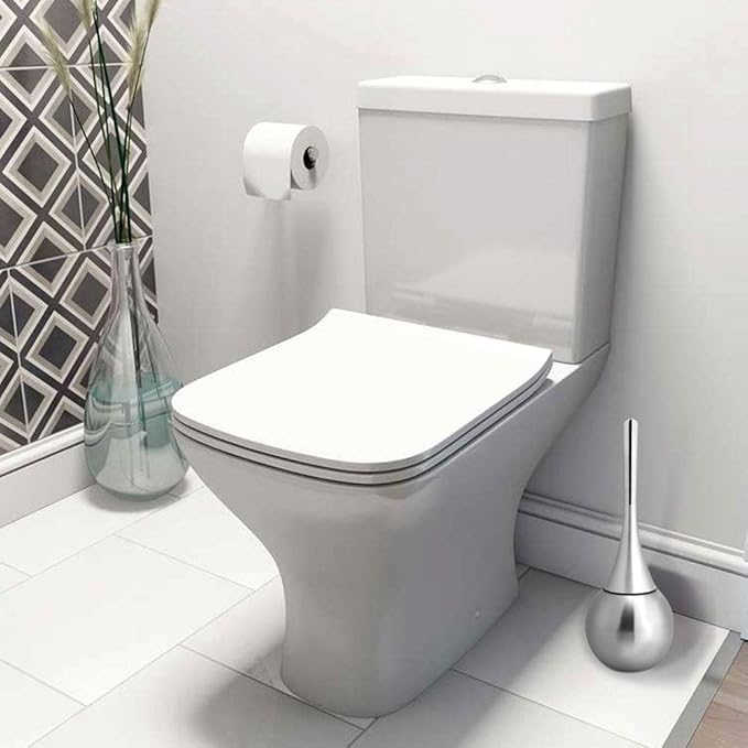 Toilet Brush Set, Stainless Steel Base Water Proof and ABS Plastic Handle Anti Impact, with Concealed Holder for Modern Bathroom Decor (Silver Base)