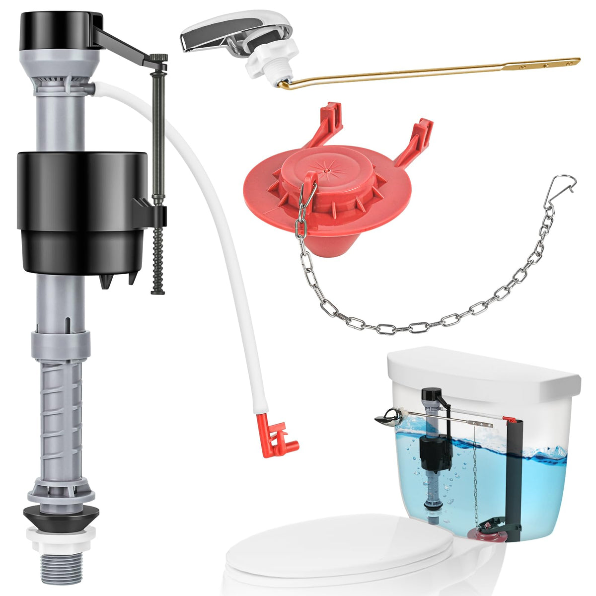 Toilet Flusher Replacement Kit, Fill Valve - Image 1