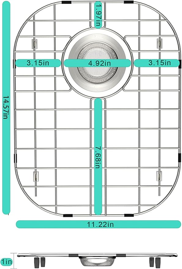 SANNO Sink Protector Grid for Kitchen Sink, 14.57" L X 11.22" W Bottom Grid with Rear Drain Hole, Single Bowl Sink Rack, Stainless Steel 1 Pack