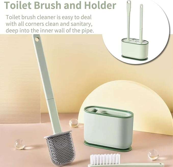 Cyrank Toilet Brush and Holder, Toilet Bowl Brush with Caddy Bathroom Stiff Bristles Toilet Scrub Brush Toilet Bowl Brush Holder Set Deep Cleaning Toilet Cleaner Scrubber Under Rim(Greens)