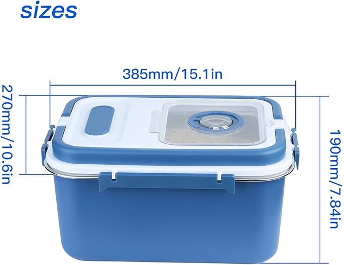 PENCK 20lbs Rice Storage Container Stainless Steel, 10L Airtight Flour Cereal Dispenser with Measuring Cup Portable Food Storage Box for Kitchen Pantry Countertop Blue
