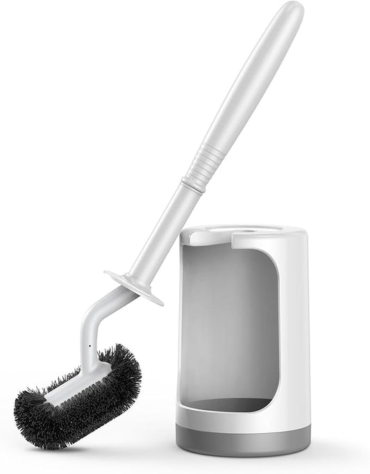 HAMITOR Toilet Bowl Brush Holder Set: Curved Design with Holder for Deep Cleaning Under Rim - Compact Hidden Scrubber for Small Space - Modern RV Bathroom Accessories - 3 Pack