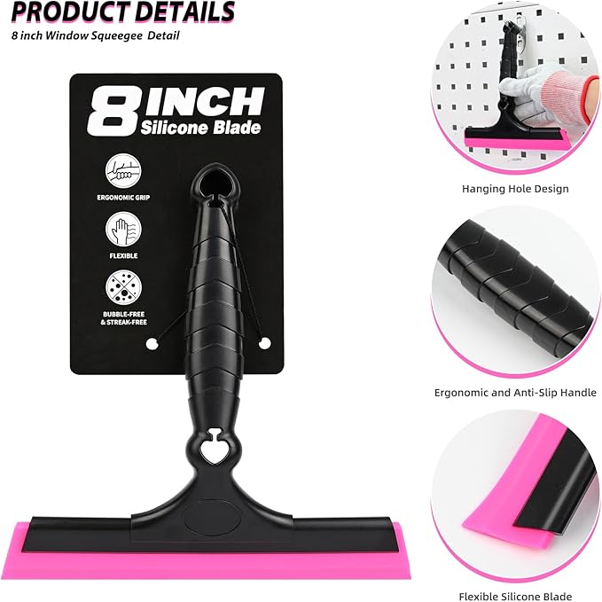 EHDIS Flexible 8-Inch Silicone Squeegee Window Tint Tool Auto Water Blade, Shower Squeegee for Car Windshield, Glass, Tiles, Smooth Surfaces