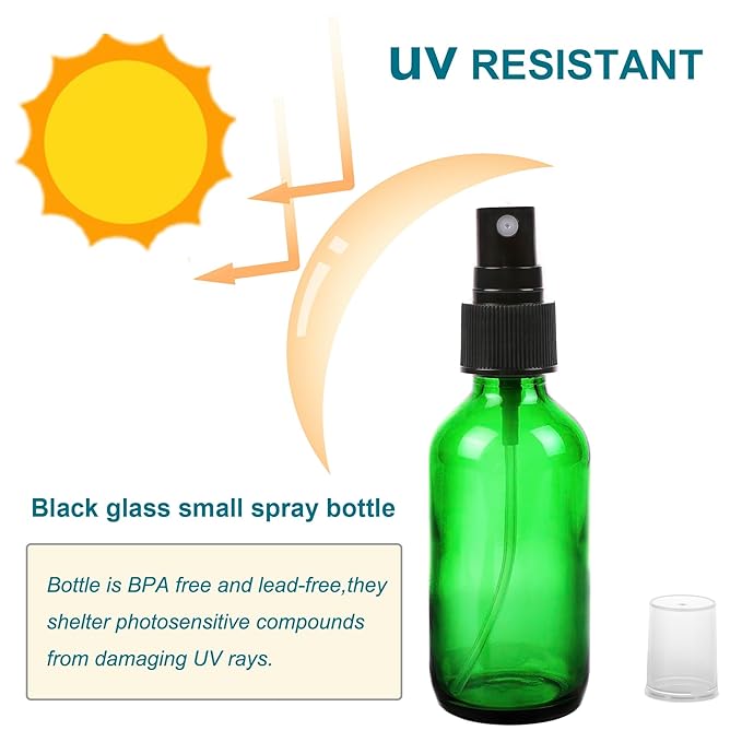 Green Glass Small Spray Bottle 2 oz 48 Packs,Fine Mist Sprayer Small Clear Bottles,Refillable Containers mini spray bottles for Cleaning Solutions and Skin Care (Green 48pcs)