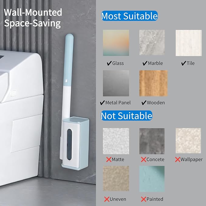 2-in-1 Toilet Cleaning Kit: Disposable Toilet Brush with 24 Refills & Pumice Stone Scrubber with 4 Stones, Wall Mounted Holder, No-Touch Cleaning for Toilets, Sink