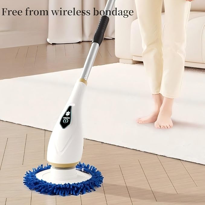 SONGLLES Electric Rotary Scrubber with 8 Replaceable Brush Heads, 2 Speed Modes, Expandable Handle up to 59 inches, Waterproof, Cordless Cleaning Brush, Perfect for Homes, bathrooms, and Kitchens