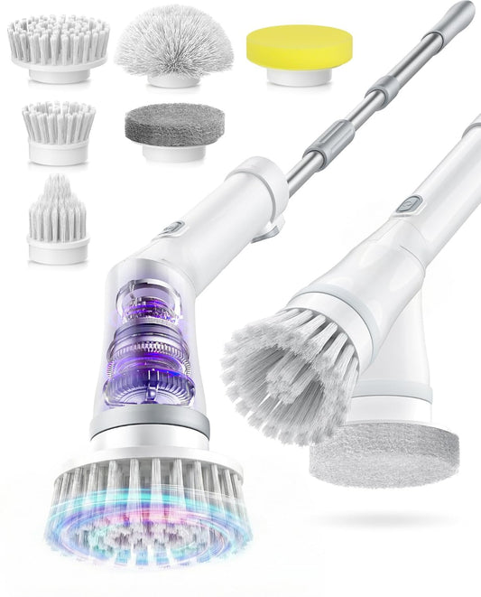 Electric Spin Scrubber, Cordless Long Handle, 6 Attachments - Image 1