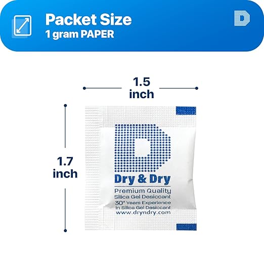 Dry & Dry Premium Silica Gel Packs Desiccant - Food Safe Silica Gel Packets - White - 1000 Packets (1 Gram)