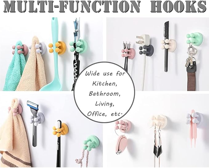 Silicone Toothbrush Holders - 6Pcs Razor Hooks Adhesive Wall Mounted for Hanging Towel Key Plug Cable, Utility Decor Stick to Dorm Room Door Function for Kitchen Bathroom Home Office, Green