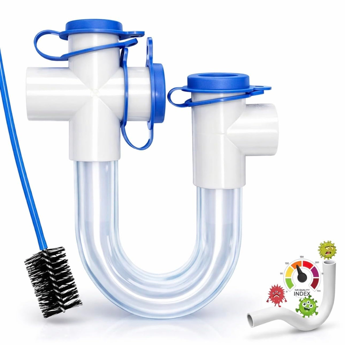 3/4 Clear PVC Condensate Trap P Trap With Cleaning Brush, PVC - Image 1