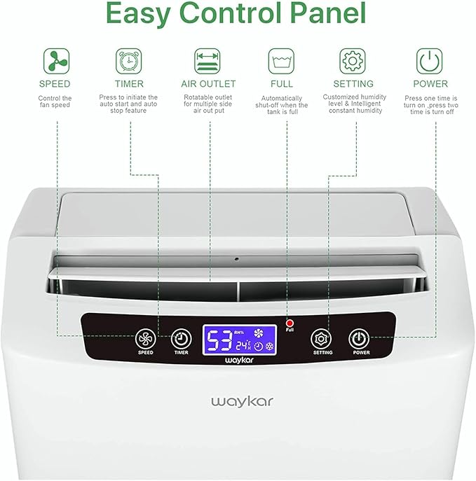 Waykar 2000 Sq. Ft. Energy Star 2025 Dehumidifier for Basement, Smart Compressor 34 Pints Dehumidifiers for home with Drain Hose and Water Tank.