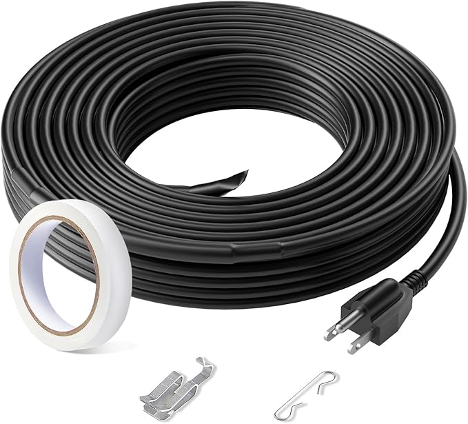 VEVOR Self-Regulating Pipe Heating Cable, 24FT 5W/FT Heat Tape for Pipes, Roof Snow Melting De-icing, Gutter and Pipe Freeze Protection