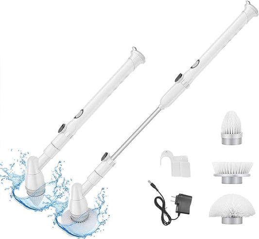 FRUITEAM Electric Spin Scrubber Cordless Super Power Scrubber, Upgraded Tub and Tile Scrubber, Surface Cleaner with 3 Replaceable Brush Heads and 1 Extension Arm for Bathroom/Kitchen/Tub/Tile