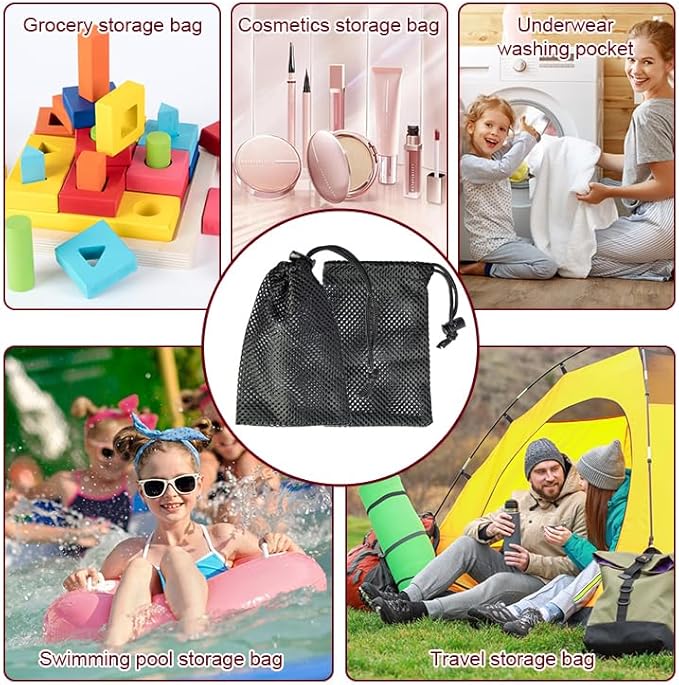 Mesh Bag, Small Nylon Mesh Drawstring Bag with Cord Lock, Black, 6 Pcs,3.9x5.9 Inch for Travel Stuff Bags, Cleansing Supplies