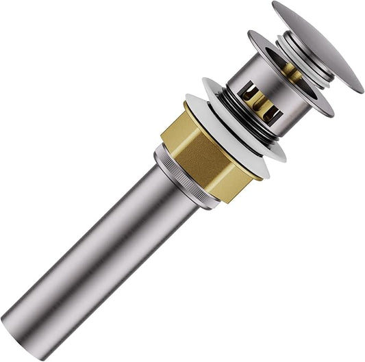 Bathroom Sink Drain with Strainer Basket and Pop-Up Drain Stopper Set (Brushed Nickel, with Overflow)