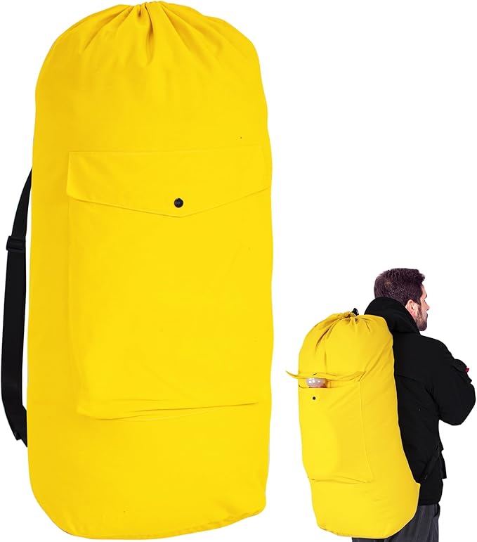 Sanlykate Canvas Backpack Laundry Bag - Extra Large Durable Dirty Clothes 2-3 Days Capacity with Adjustable Shoulder Strap & Front Pocket, for College Dorm, Apartment, Laundromats, Camping Travel