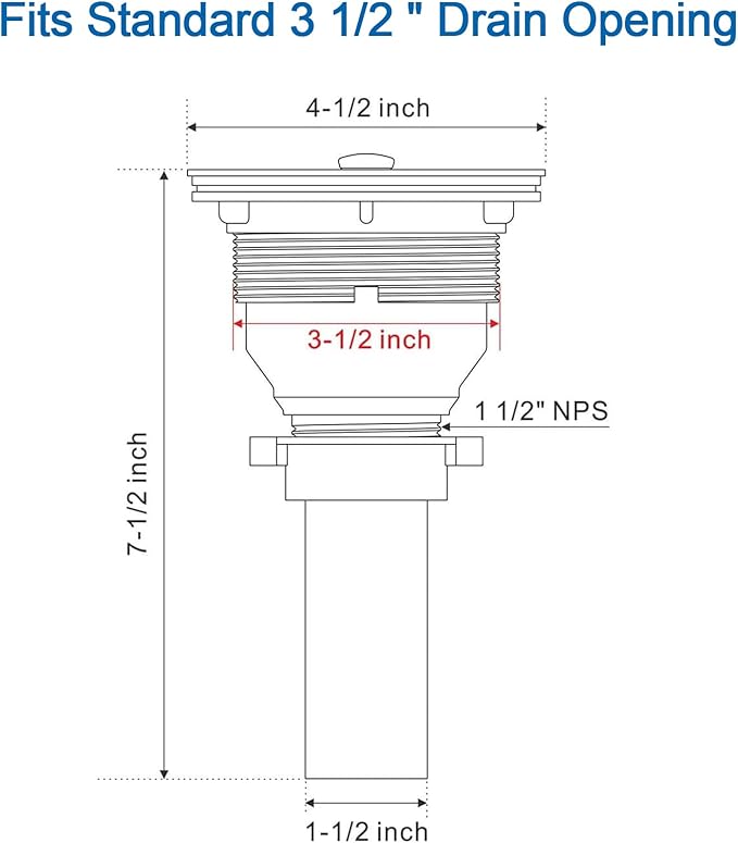 3-1/2-inch Kitchen Sink Drain, Stainless Steel Removable Deep Basket Strainer, Tailpiece Included