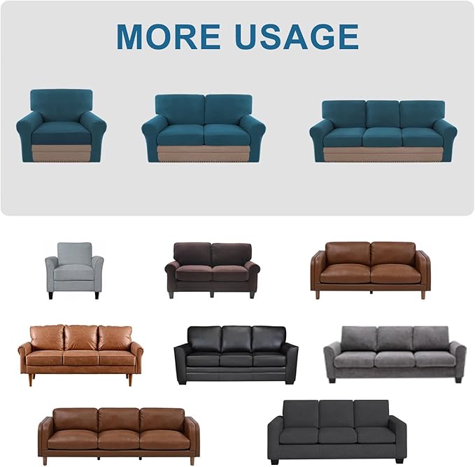H.VERSAILTEX Multi-Pieces Chair Covers Stretch Couch Covers Form Fitted Seat and Back Cushions Covers (1 Seat Cover Plus 1 Back Cusion Cover, Bonus 2 Armrest Covers), Deep Teal