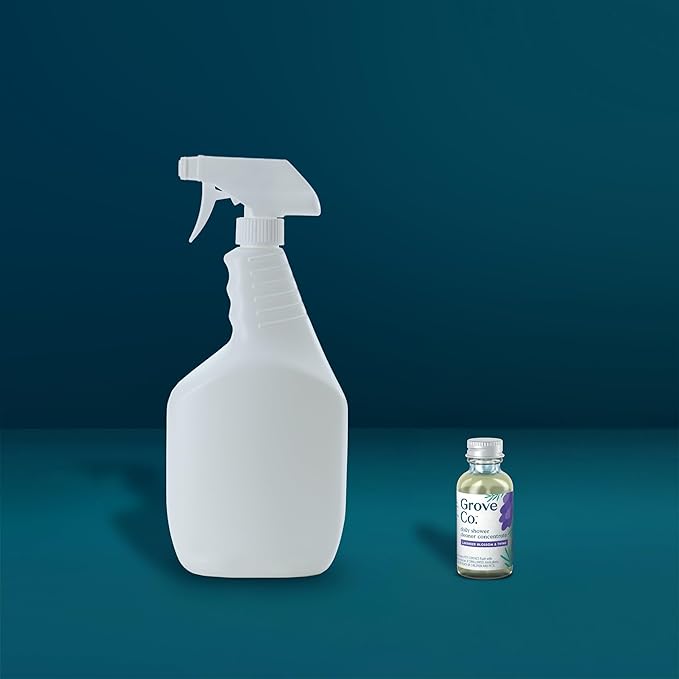 Grove Co. Daily Shower Cleaner, Refill Concentrate (2 x 1 Fl Oz) + 1 x Reusable Glass Spray Bottle (16 Oz), Plant-Based Cleaning Supplies, Reduced Plastic, Lavender Blossom & Thyme Fragrance