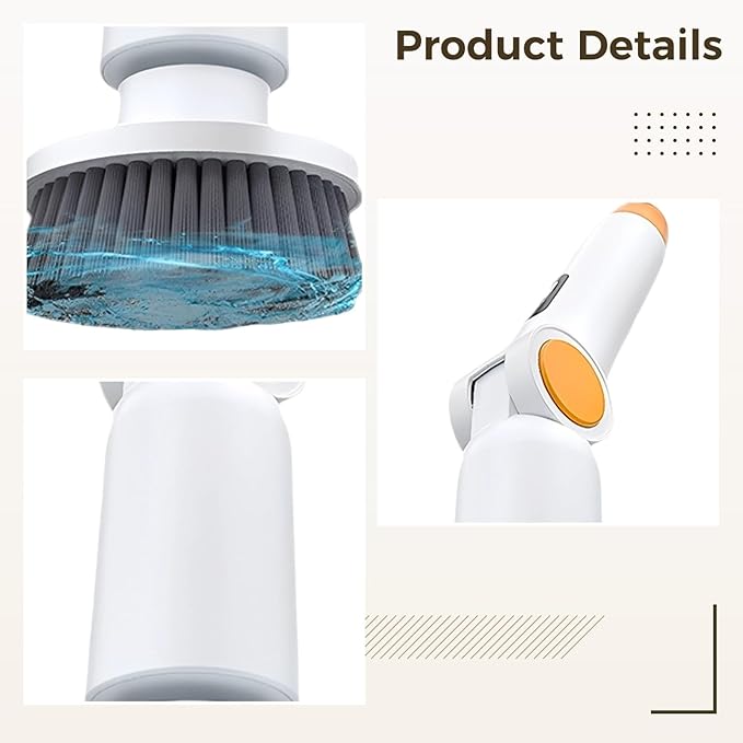 Cordless Electric Spin Scrubber 9-in-1, with Adjustable Arm, 1500Rpm, Digital Display, Ipx7 Waterproof, White and Orange Bathroom Kitchen Cleaning Brush
