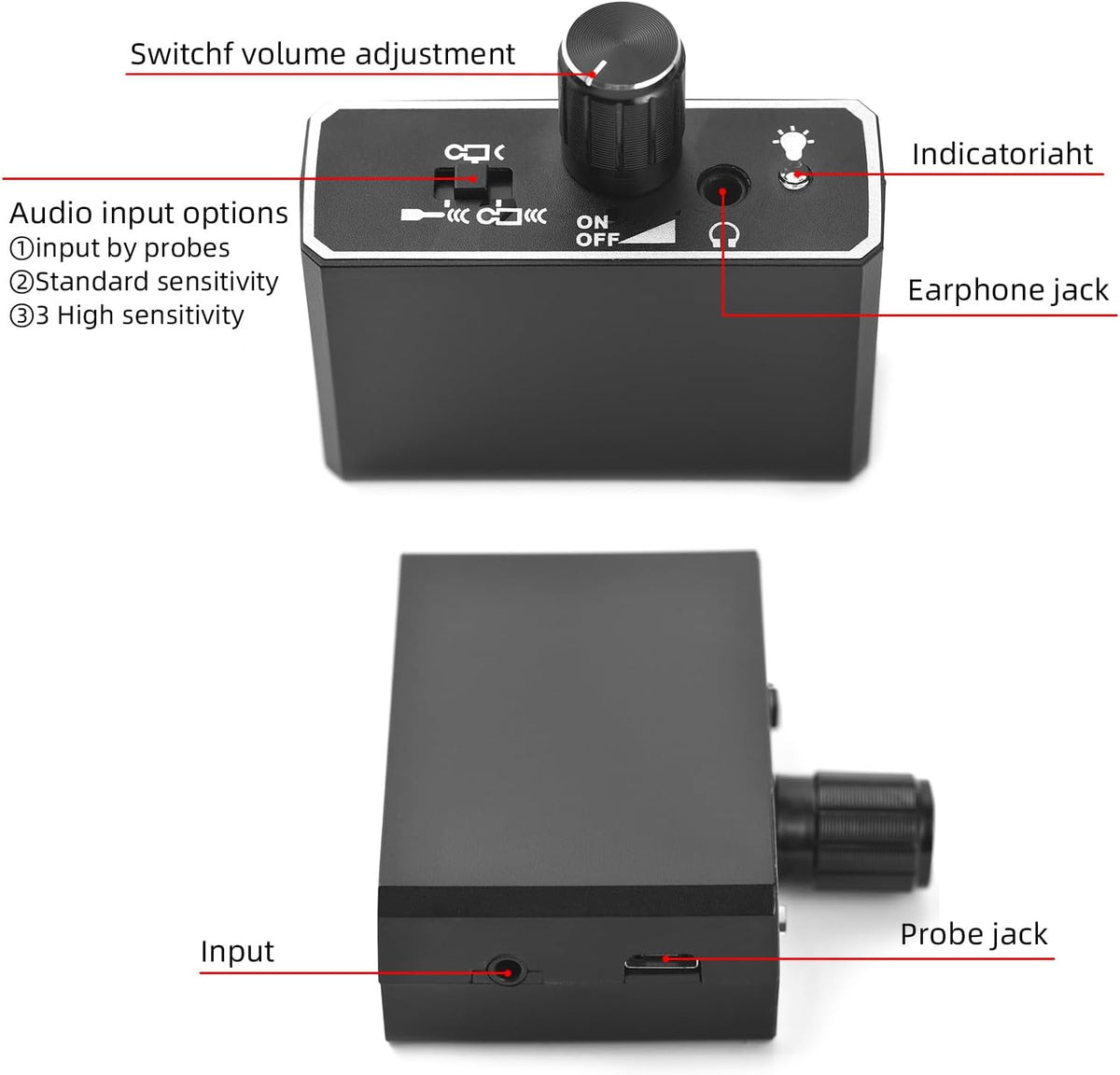 Acoustic Water Leak Detector with Dual Probes & Headphones