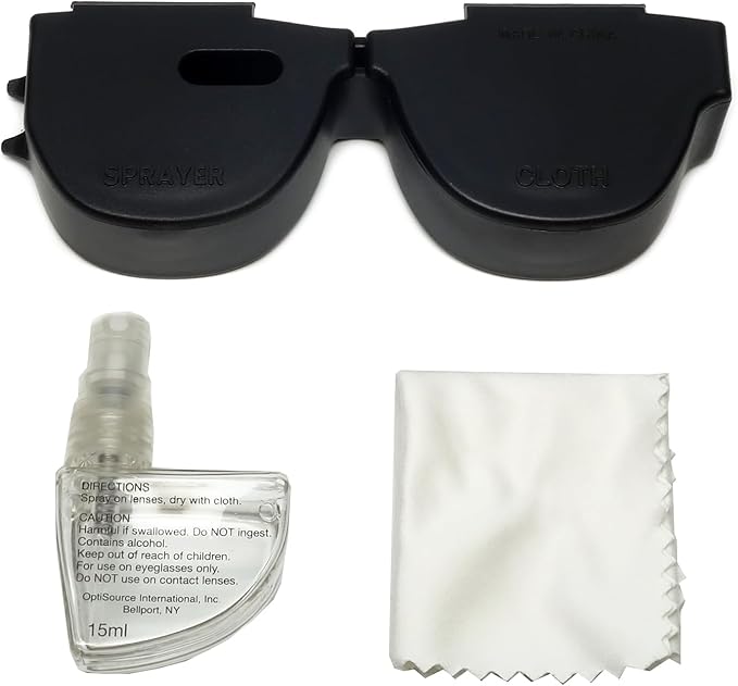 Calabria Kool Klean 2 Pack Eyeglasses Lens Cleaner Kit Blue/Black 15ml Cleaning Spray, White Cleaning Cloth Eyewear Cleaning