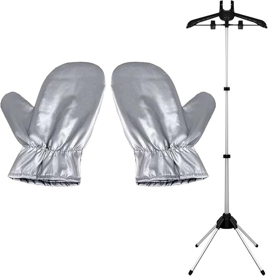 EVEME Steamer Hanger Stand with 1 Pair Ironing Gloves,Garment Hanger for Steaming Clothes,Steam Rack for Clothes,Handheld Garment Steamer Rack