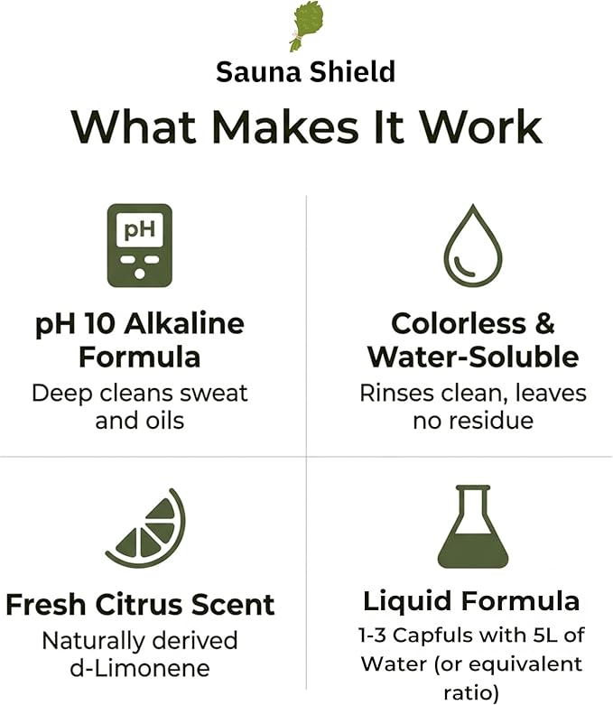 Sauna Cleaner | 1.32 Gallons (5L/169 Fl Oz) | Professional-Grade Sauna Wood & Surface Cleaner | Removes Sweat, Oils & Grime | Biodegradable | Citric Scent