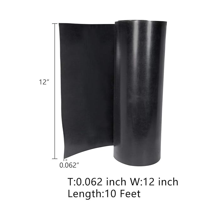 TORRAMI Neoprene Rubber Sheet Roll 1/16 (.062) Inch Thick x 12 Inch Wide x 10 Feet for DIY Gaskets, Pads, Seals, Crafts, Flooring,Cushioning of Anti-Vibration, Anti-Slip