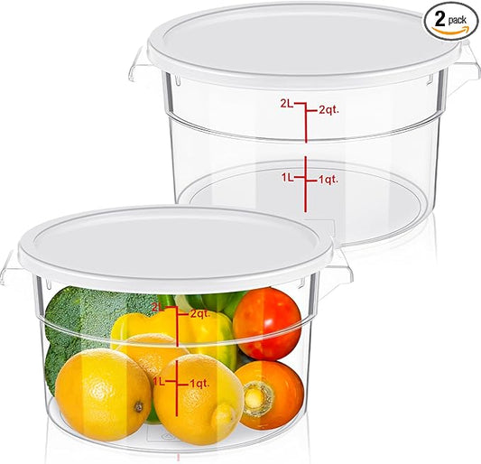 2 Pcs Dough Proofing Bucket with Lid, Round Food Storage Container 2 Qt Dough Bucket Clear Translucent Containers with Red Scale(White)