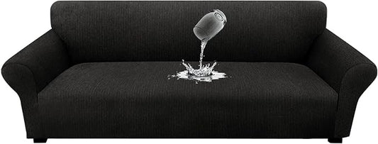 Waterproof Couch Cover, Stretch Non-Slip Oversized Sofa Slipcover with Elastic Bottom Stay-in-Place - Leakproof Furniture Protector for Kids & Pets - Washable (Oversized Sofa, Black)