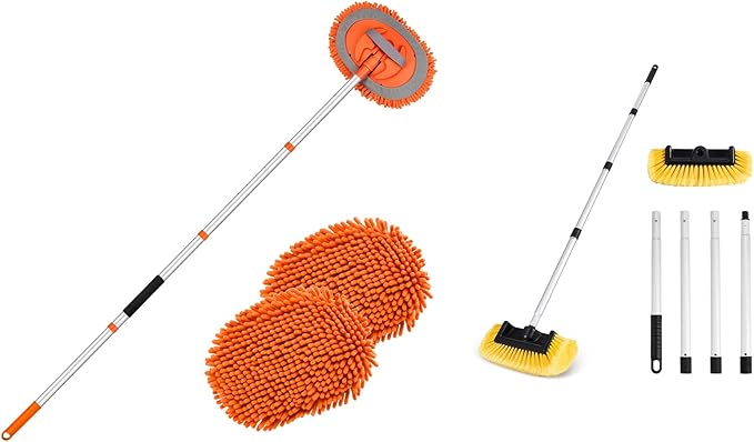 Ordenado 62" Car Wash Brush Kit Mitt Mop Sponge with Long Handle Chenille Microfiber Car Cleaning Brush Kit, Car Wash Brush with Long Handle, Soft Bristle Car Cleaning Brush