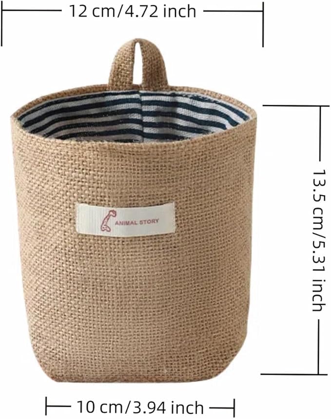 Washable Cotton Linen Hanging Organizer Bag for Door Wall Bedside | Washable Storage Pockets | Space Saving ，Reusable Closet Organizer (2Pack) (Deep blue stripes+yellow dots)
