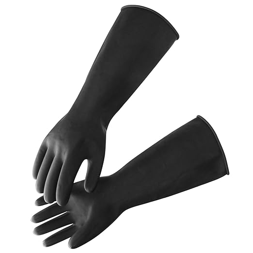 Extra Large Chemical Resistant Gloves, 18" Long Black Waterproof Alkali/Acid/Oil Resistant Reusable Heavy Duty Rubber Gloves for Cleaning, Dishwashing, Gardening