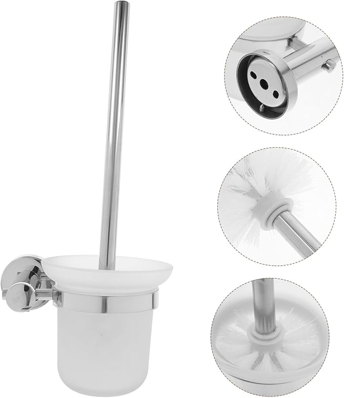 Stainless Steel Wall-Mounted Toilet Brush Set Elegant Holder for Bathroom Cleaning Space-Saving Design for and Rv Use