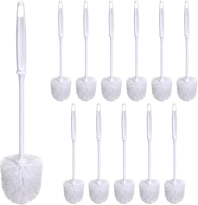 Roshtia 12 Pcs Toilet Brush Cleaner Toilet Bowl Brushes Bulk Commercial White Bathroom Scrubber with Plastic Handles Restroom Cleaning Scrub for Bathroom Industrial Cleaning Supplies 13.7 Inch