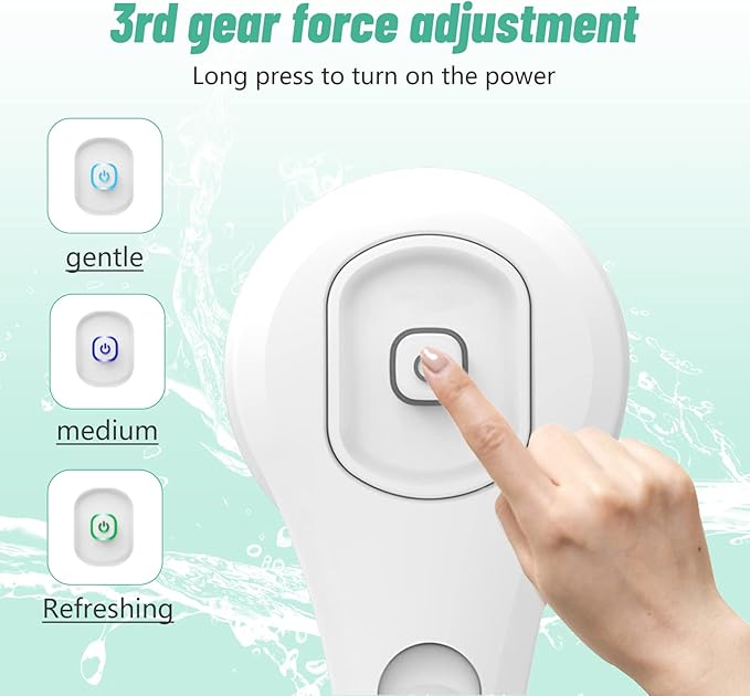 Longzhuo Electric Back Scrubber for Shower with 6 Brush Heads, Rechargeable Bath Brush, Electric Body Scrubber with Long Handle, for Cleanse, Massage, Exfoliate and Pamper Your Skin (Sapphire Blue)